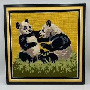 Panda Needlepoint Framed Wall Art  Matted 14 X 14 Foam Backing Home Decor Gifts